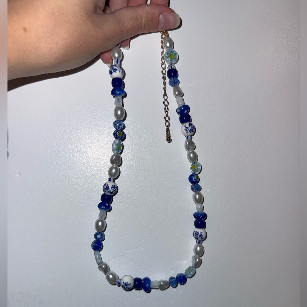 Francesca's Cottagecore Blue and White Beaded Necklace